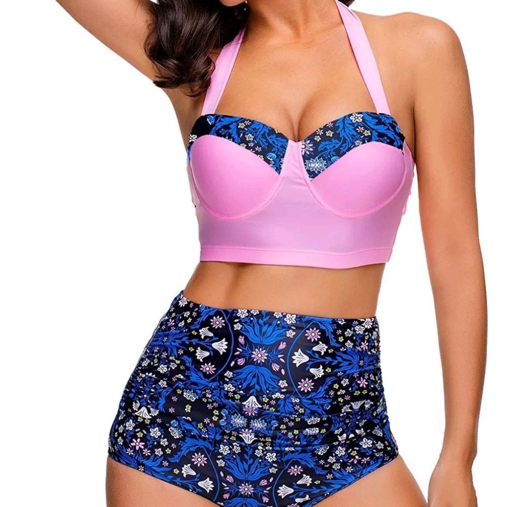 Women Swimsuit Halter Neck Bra High Waist Bikini